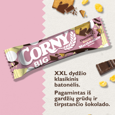 Corny BIG javainių batonėlis su pieniniu šokoladu, sausainiais ir zefyrų skoniu 2