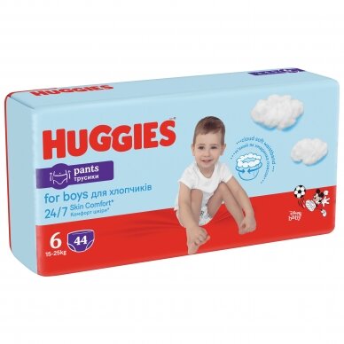 HUGGIES PANTS sauskelnės berniukams 6 (15-25kg), 44 vnt.