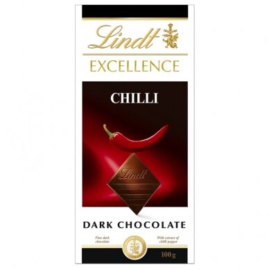 LINDT EXCELLENCE juodasis šokoladas su aitriosiomis paprikomis, 100g