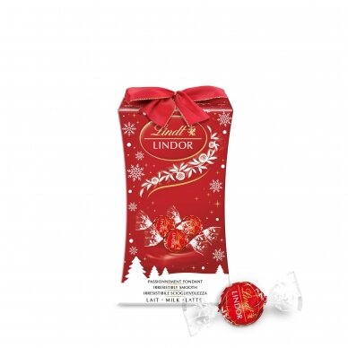 LINDT LINDOR pieninio šokolado rutuliukai šventinėje dežutėje,75g