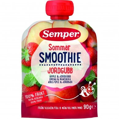 SEMPER SMOOTHIE geriamoji obuolių ir braškių tyrė, 6mėn., 90g