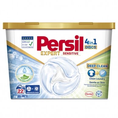 Skalbimo kapsulės "PERSIL EXPERT DISCS Sensitive", 22skalbimai