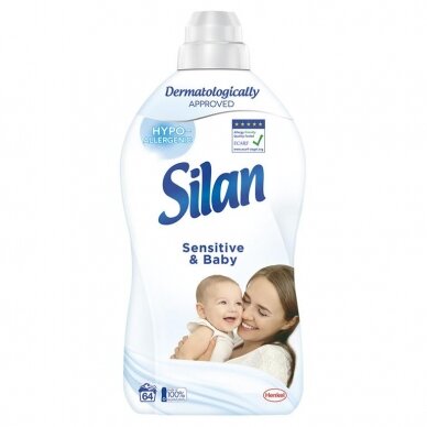 Skalbinių minkštiklis "SILAN Sensitive & Baby" 1408ml (64WL)