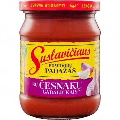 SUSLAVIČIAUS pomidorų padažas su česnakų gabaliukais, 500g